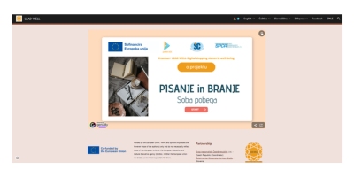 Digitalna soba pobega, ki vsebuje naloge za razvijanje bralnih in pisnih spretnosti.